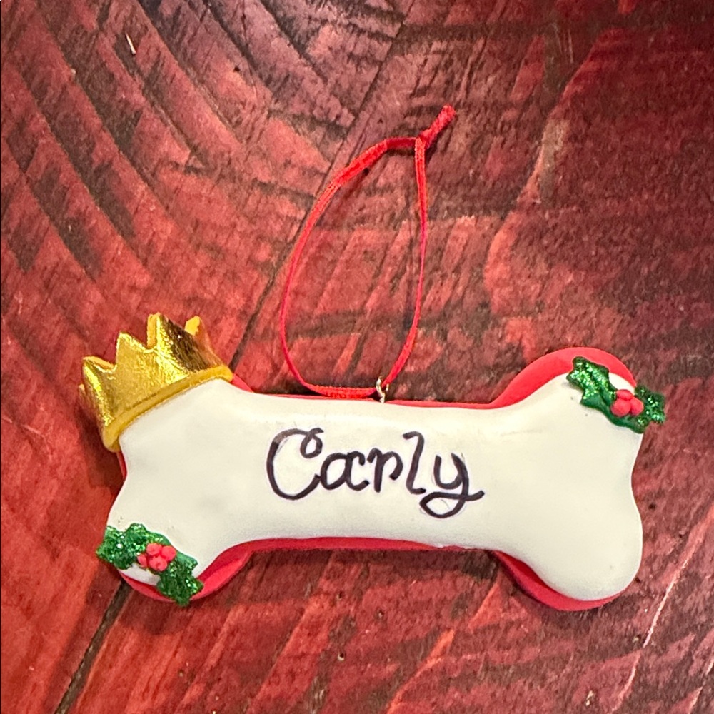Personalized Dog Bone Ornament with Gold Crown